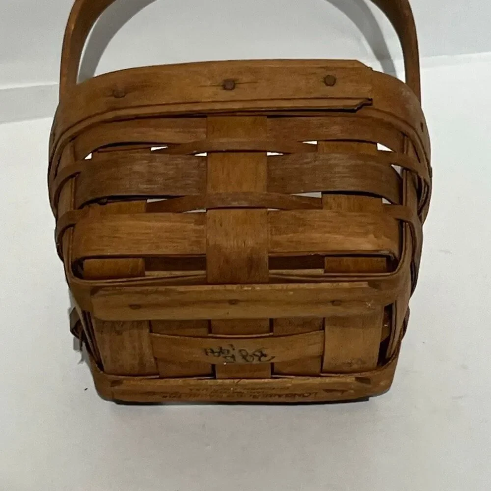 Longaberger Brown 1991 Small Square‎ Handwoven Basket With Handle